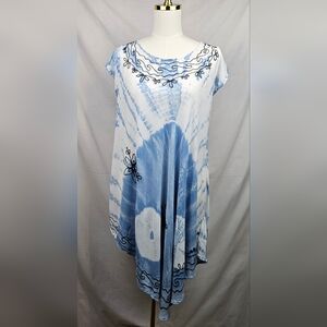 Emily Stacy One Size Tie Dyed Embroidered Asymmetrical Dress‎ Swim Cover Hippie